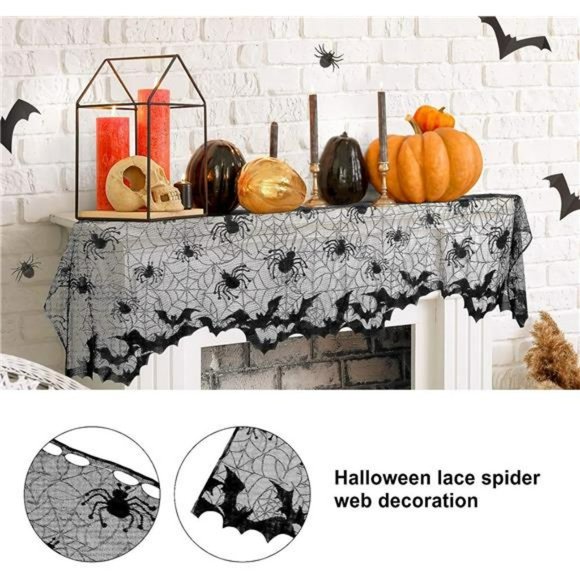 Halloween Lace Window Curtain Spider Web Bats Door Curtain Halloween Decor - Picture 6 of 6